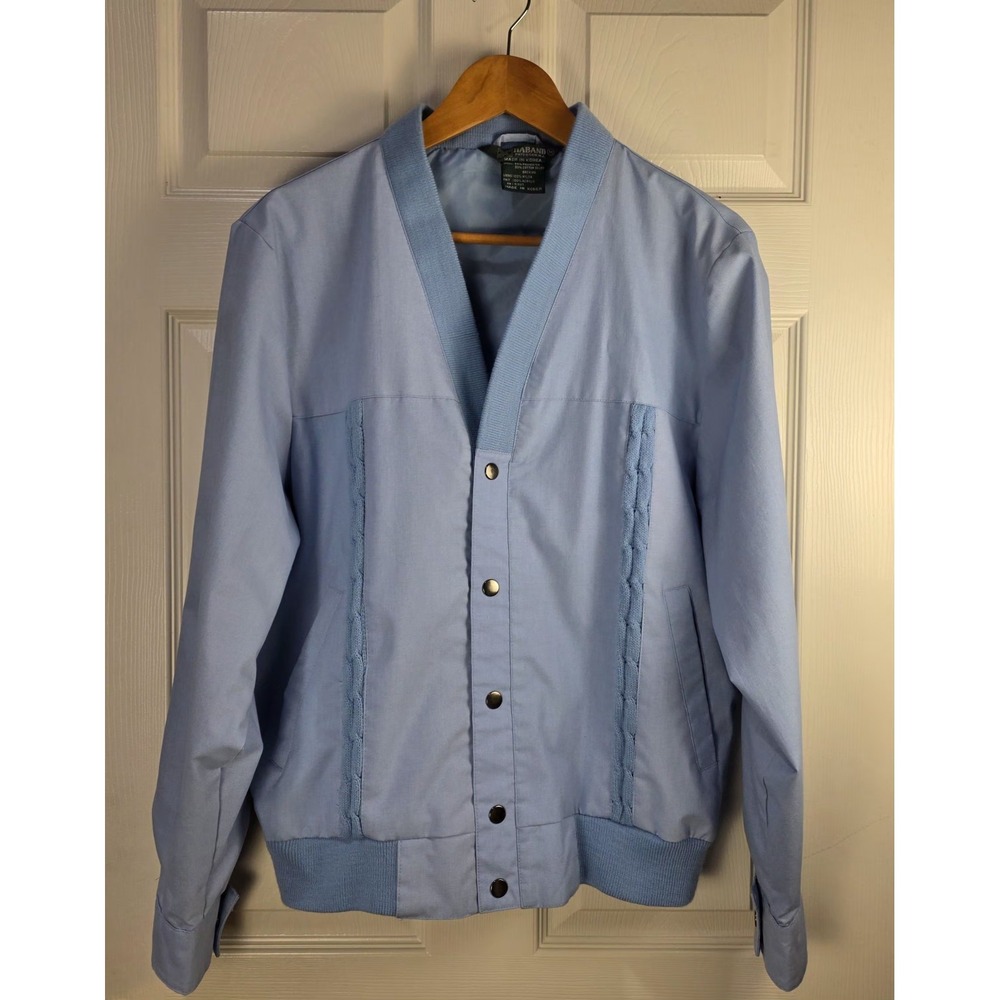 VTG Haband Mens Jacket‎ Light Blue Medium ButtonUp Cable Knit Accent Coat Bomber